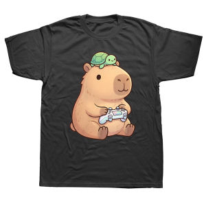 Funny Cute Capybara Anime Gamer Turtle T-shirts Men Womens Fashion Casual Tshirt Loose Oversized Streetwear T Shirt