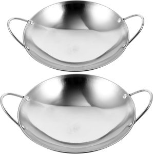 Kichvoe Dual-Handled Stainless Steel Cooking Wok Set 10.62 Inch and 8.26 Inch Thickened Pots for Home and Restaurant Use Suitable for Induction and Gas Stovetops