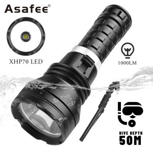 Asafee D856 Professional Diving Flashlight XHP70 LED Flashlight 2000LM Super Brightness Torch IPX8 Waterproof Level Dive Light Outdoor