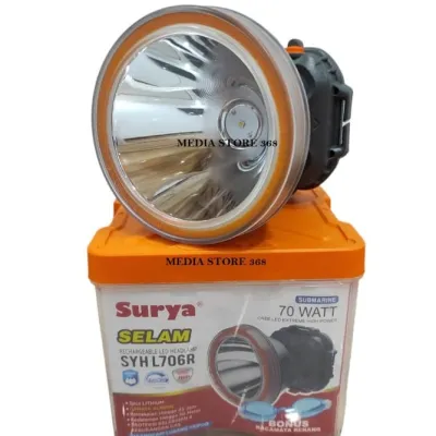 SENTER KEPALA SELAM LED 70 WATT SURYA SYH L705R/L706R - CAHAYA SUPER TERANG - JARAK JAUH - TAHAN LAMA - FREE KACA MATA RENANG - BISA DI CAS