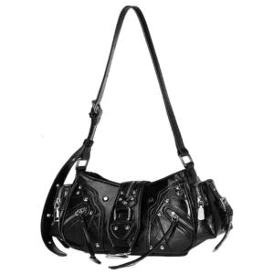 Stylish Handbag With A Retro Motorcycle Style Underarm Bag And Studded Detail Suitable For Various Occasion