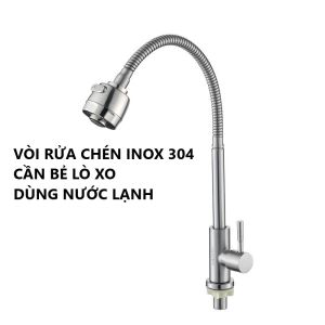 Vòi rửa chén bát INOX mờ SUS 304 1 đường nước lạnh lắp đặt gắn trực tiếp vào ống nước âm tường ren phi 21