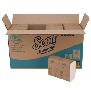 Scott® Essential Multifold Paper Towels 38002 White 1-Ply 16 Packs / Case 250 Sheets/pkt