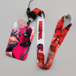 Card Holder Cartoon Hard Bus Push Thermal Transfer Printing Student School Card Polyester Lanyard Badge Meal Card Deadpool