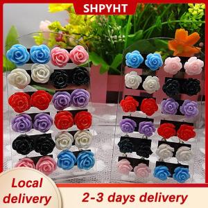 [COD] SHPYHT Local delivery Ship within 24 hours 12 Pairs Mystic Rose Stud Earrings Mixed Color Flower Earrings Wholesale