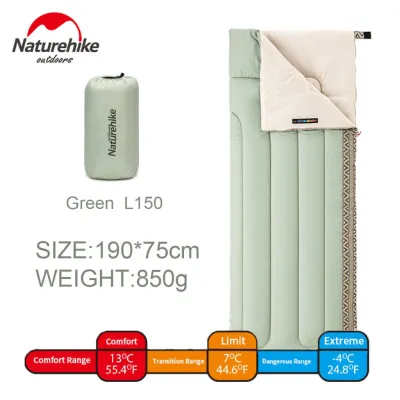 Naturehike L150 Lightweight Compact Hollow Cotton Polyester Single Hiking Sleeping Bag Waterproof Square Packable Summer Outdoor Camping Washable Sleeping Bag