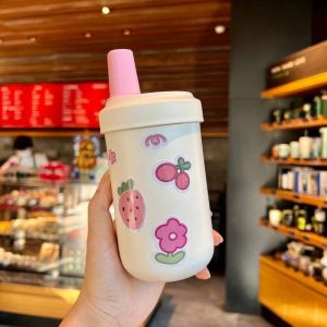 【SG 🚚】Travel Portable 304 Stainless Steel Thermos Cup Milk Tea Coffee Beverage Cup with Drinking Straw