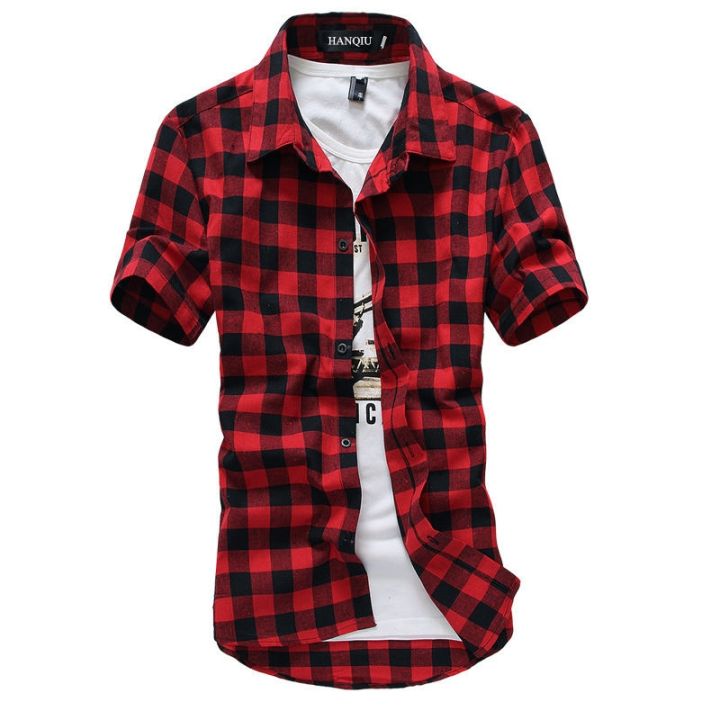 polo for men formal attire long sleeve Red And Black Plaid Shirt