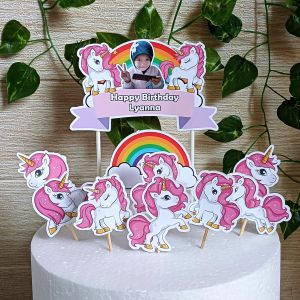 Topper Cake Unicorn (Custom Foto) untuk Dekorasi / Hiasan Kue Ulangtahun / Ultah Anak Karakter