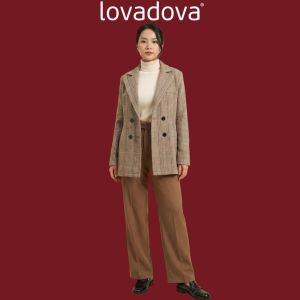 Áo Khoác Blazer Lovadova Dài Tay Form Rộng 2 Hàng Cúc Vải Dạ Tweed Xương Cá Kẻ Sọc Công Sở Thu Đông KO1201