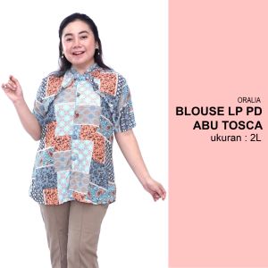 baju atasan big size abu tosca / blouse jumbo motif / baju atasan jumbo / blouse wanita kerja big size / blus