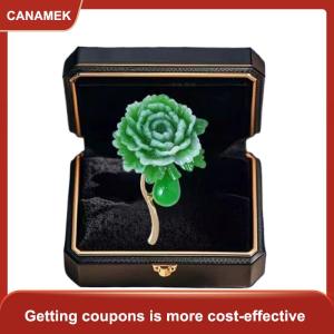 【CANAMEK 】 Fashion Exquisite Green Peony Flower Brooch For Women Girls Vintage Anti-slip Pins Versatile Corsage Clothing Accessories Gifts
