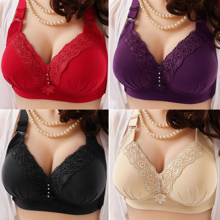 Lace Bra Full Cup Big Size Soft Breathable Bras 36-46 B C Cup Wireless Push  Up Bra Bralette