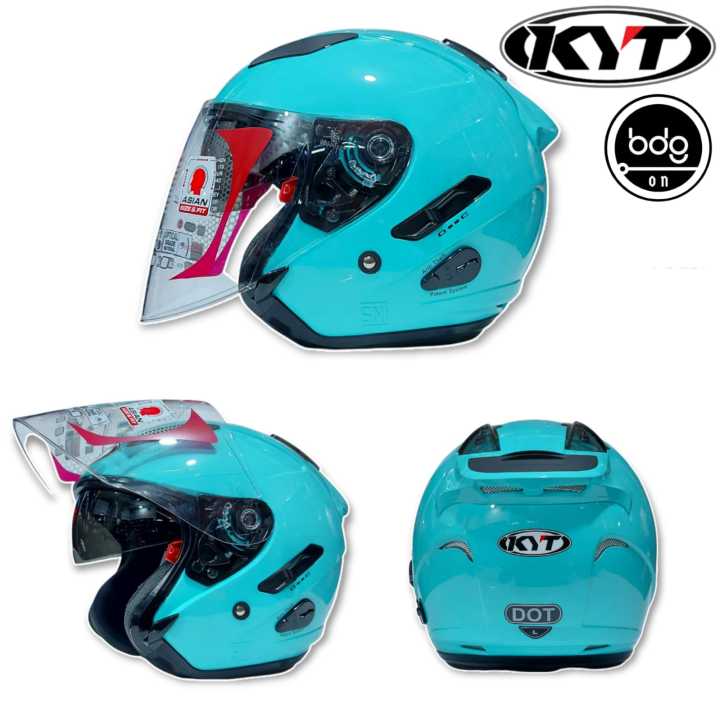 Helm KYT GALAXY FLAT R Solid AQUA BLUE Half Face Double Visor