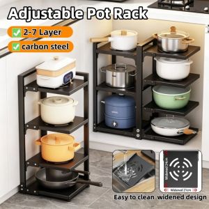 Kitchen Pot Rack Under Sink Kitchen Pan Organizer Adjustable Height Rack 2-7 Sink counter top Rack