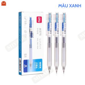 Bút bi nước bấm bút mực gel Deli A575 bút gel bấm mực đen / xanh trơn tru ngòi 0.5mm - MIYABI STORE