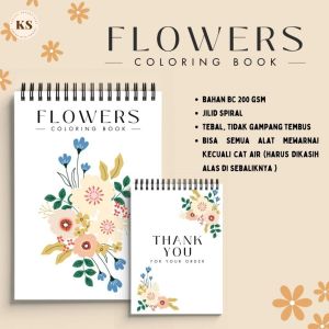 Flowers Coloring Book Cozy Book Adult Buku Mewarnai Remaja Dewasa Spiral Kertas Tebal Tema Bunga