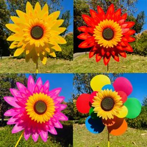 NALANILI Multistyles Sunflower Windmill PVC Diameter 36+25cm Rotating Sunflower High Quality Garden Yard Wind Spinner Outdoor Party Picnic Decor