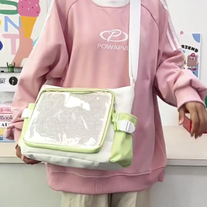 Độc đáo Nylon itabag với cửa sổ trong suốt Pin Túi trưng bày thực tế ví đeo vai giản dị túi xách cho sử dụng thường nhật và cosplay