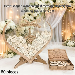 Heart Shaped Wedding Guest Book Drop Box Frame Party Decoration with 80 Wood Sign Hearts Christmas Gift Birthday Gift
