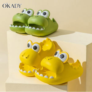 OKADY รองเท้าแตะของเด็กรองเท้าลายการ์ตูนไดโนเสาร์กันลื่นพื้นหนาสำหรับเด็กผู้ชายและเด็กผู้หญิงรองเท้าแตะลายการ์ตูนสำหรับเด็กใส่ในบ้า