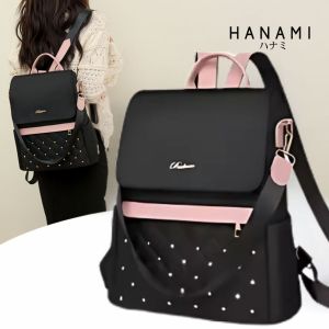 HANAMI Tas Ransel Kuliah Sekolah Elegant Cantik Premium TA1170B5 Hitam Wanita Kurumi
