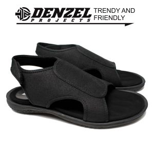 DENZEL DZ 100 Black Sandal Casual Pria - Sandal Slide Velcro