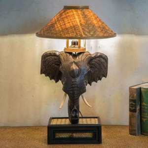 Vintage Southeast Asia Carving Bedroom Bedside Lamp Elephant Bamboo Desk Lamp Creative Garden Home Club Crafts Decoration