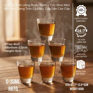 Hộp 12 Ly Thủy Tinh Rượu Mắc Tre 15ml – Shot Glass Mini Cốc Đong Rượu Nhỏ Cốc Uống Rượu Mạnh & Espresso Cao Cấp