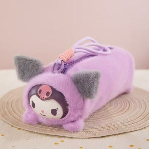 Plush Pencil Case Large Capacity Cute Cartoon Doll Lanyard Soft School Stationery Organizer