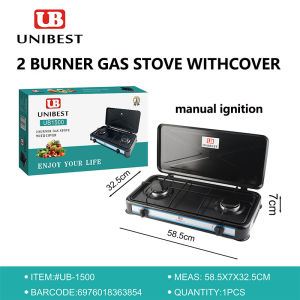 Portable Double Burner Gas Stove For Household Desktop Butane Gas Stove With Cover 2 Burner European-Style Black Gas Stove