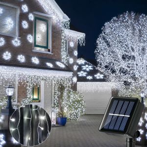 Solar Icicle Curtain Light Christmas Lights Outdoor Waterproof Eaves Decor for Outdoor Curtain Wedding Party Hallowee Stair Decor