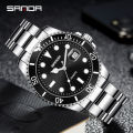 SANDA 1099 Men's Quartz Watch Luxury Fashion Green Date Pointer with Stainless Steel Strap Wristwatches for Male Watches. 