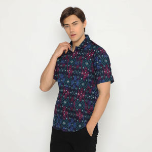 NFZ Kemeja Batik Pria Lengan Panjang Long Batik Navy Songket Snow Murah 6796