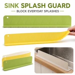 Silicone Sink Splash Guard with Suction Cups 40cm Water Barrier Baffle Board for Kitchen Counter Wash Basin Dishwashing Splash Block Green Yellow White 1 2 3 Pieces for Smooth Tile Ceramic Stainless Steel Bathroom and Home Sink Area