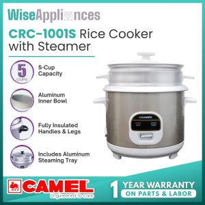 WiseAppliances CAMEL Rice Cooker with Steamer 1.0L 5 Cups 400W Aluminum Inner Pot Glass Lid Auto Cook Warm Electric