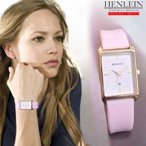 HENLEIN Jam Tangan Wanita Original Bergaransi Kasual Segi Tali Silikon HW-6004 Soft Pink