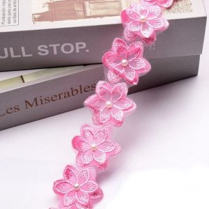 IFFINE Colorful Flower Organza Ribbon 1 Yard Double-layer Lace Trim Fabric DIY Sewing Organza Lace Trim Ribbon Clothing Supplies