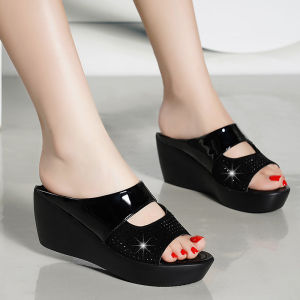 2025 Summer New WomenS Peep-Toe Thick-Soled Slippers For Casual Outdoor Wear Slip-On Wedge Sandals