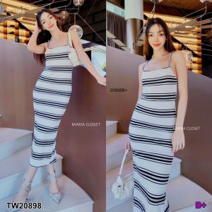 TW20898 เดรสสายเดี่ยวลายริ้ว ..