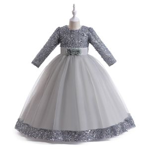 [Brandedbaby] 6T-15T Long Dress Pesta Anak Perempuan Sequin Tutu / Dress Pesta Ulang Tahun Kondangan Lengan Panjang / Gamis Lebaran Anak Blink Manik Premium Mewah