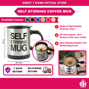 Self Stirring Coffee Mug Cup Electric Stainless Steel Automatic Self Mixing Home Office Travel Mixer Cup Cawan Mug | Self Stirring Mug Stainless Steel Automatic Spin Self Mixing Cup Cawan Putar Kacau Automatik 不锈钢自动搅拌杯旋转