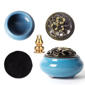 HF Ceramic Incense Burner Censer Ice Crack Buddha Incense Holder for Yoga Spa Aroma Home Decor Insense Cones Candle Stick Coil Incenso