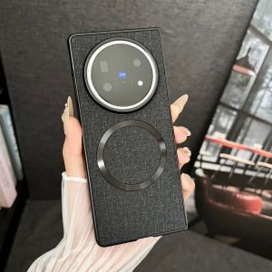 For VIVO X Fold 5 Case Luxury PU Cloth Magnetic Wireless Charging Protective Back Cover Case For VIVO X Fold5 Phone Shell