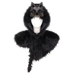 RGFV STORE Lông xù Mũ trùm đầu hình đầu sói Phong cách thời trung cổ Trang phục Viking Áo choàng vai Tiệc lễ hội Mũ đội đầu Mũ đội đầu Halloween Tiệc Halloween