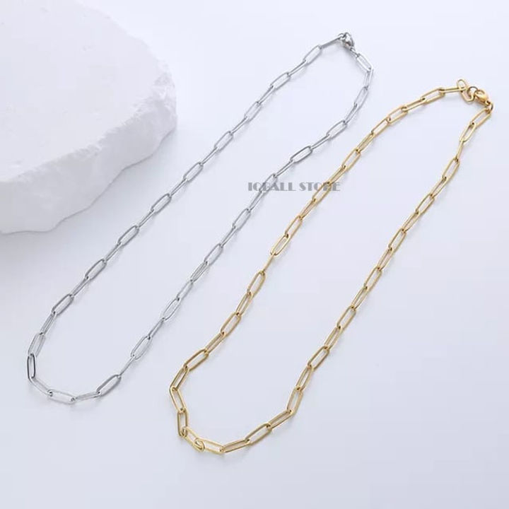 Kalung Rantai Paper Clip Titanium Anti Karat Dan Luntur Kalung