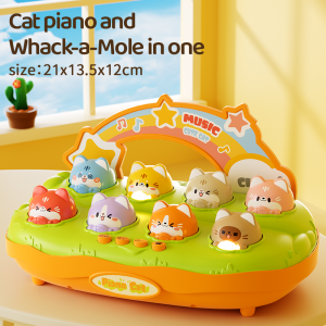 AKIKO 2IN1 Educational Toy Baby Pop Up Whack-a-Mole & Cat Piano Music Lights Learning Colors Reaction Ability 1-3 Years Old ABS