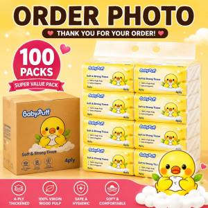 BabyPuff 100 Packs Facial Tissue 4 Ply 1 Carton Bulk Buy Wholesale Pack Tissue Paper for Home and Office