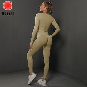 Nessaj Áo Quần Yoga Cho tập luyện cho nữ Xà Cạp Zumba Khiêu Vũ Phòng Tập Thể Dục Áo tập thể hình Dài Tay Áo trang phục năng động Thể Thao Quần Chạy Bộ Đào Tạo Đi Bộ Đường Dài Quần tập gym Bộ