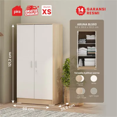 Pira Metropolis - Aruna BLS60 Lemari Pakaian Kecil 2 Pintu Full Rak / Lemari Baju